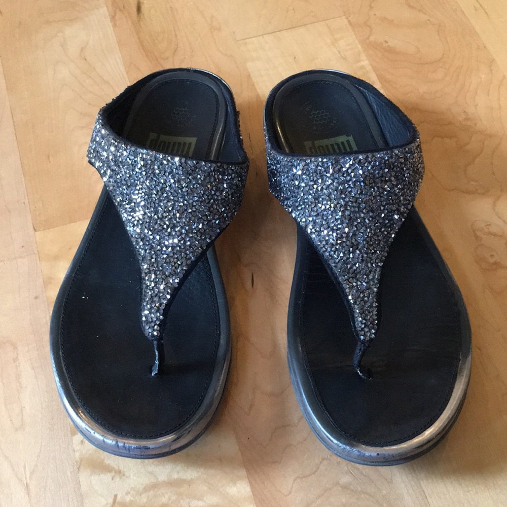 FITFLOP | Leather Toe-Post Sandals Sparkle Embellished